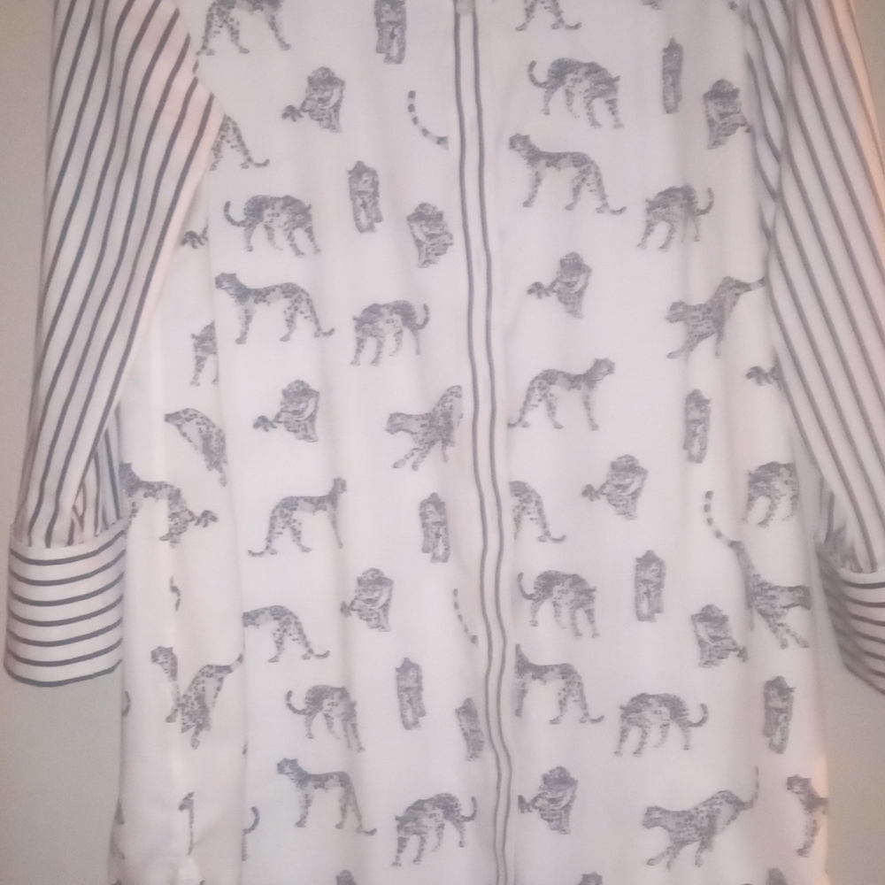 Chico's White and Gray Animal Print Blouse
